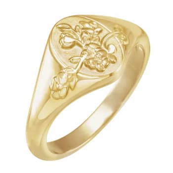 14K Yellow Gold Floral Oval Signet Ring