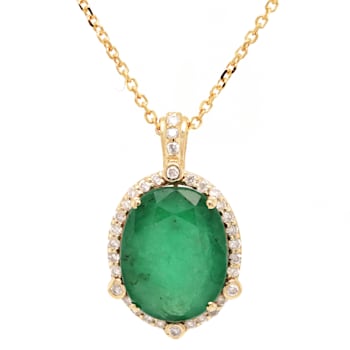5.52 Ctw Emerald and 0.28 Ctw White Diamond Pendant in 14K YG