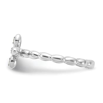 Rhodium Over Sterling Silver Stackable Expressions Cross Aquamarine Ring 0.10ctw