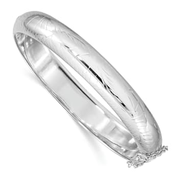 Rhodium Over Sterling Silver Diamond-cut 10.25mm Hinged Bangle Bracelet