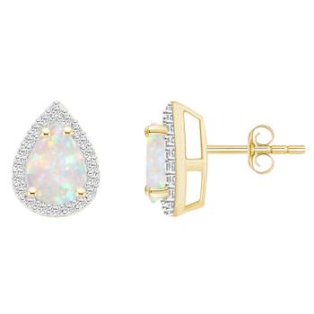 7x5mm Pear Shape Created Opal And Created White Sapphire 10k Yellow Gold
Halo Stud Earrings