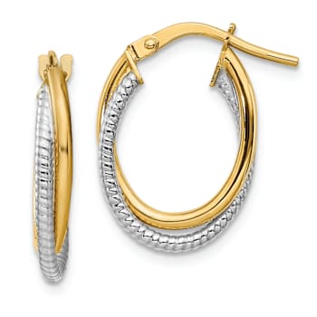 14k Yellow Gold and 14k White Gold Polished/Textured 11/16" Double
Oval Hoop Earrings