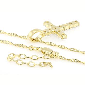 Classic Moissanite Cross Pendant Necklace In 14K Gold Over Sterling Silver