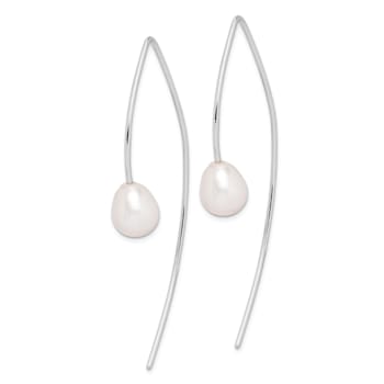 Rhodium Over Sterling Silver Polished 8-9mm Freshwater Cultured Pearl
Threader Earrings