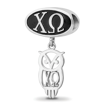 Sterling Silver LogoArt Chi Omega Oval with Owl Dangle Bead