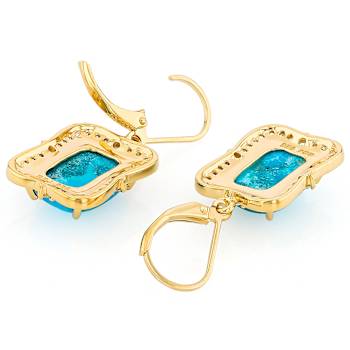 Turquoise And White Zircon Earrings In 18K Gold Over Sterling Silver 0.66ctw