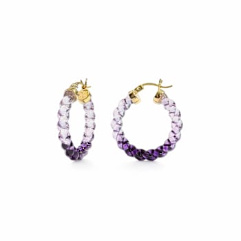 14K Yellow Gold Over Sterling Silver Painted Mini Rope Hoops in Purple