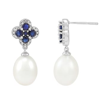 Oval White Freshwater Pearl with Blue Sapphire and Diamond accents 10K
White Gold Dangle Earrings