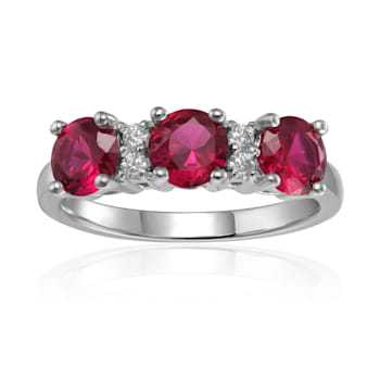 Lab Created Ruby and Moissanite Sterling Silver 3-Stone Ring