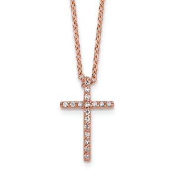 14K Rose Gold Over Sterling Silver Polished Cubic Zirconia Latin Cross Necklace