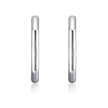 Hexagonal Open Hoop Earrings In White Rhodium Over Brass
