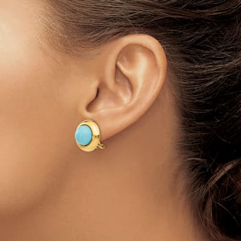 14k Yellow Gold 17mm Reconstituted Turquoise Stud Earrings
