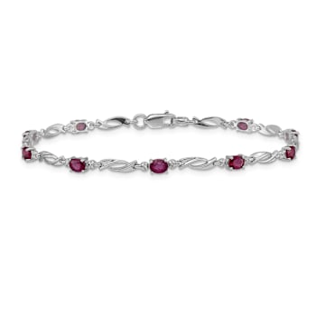 Rhodium Over 10k White Gold Diamond and Red Ruby Bracelet