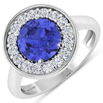 2.5ctw Violet Tanzanite and Diamond 14K White Gold Halo Ring