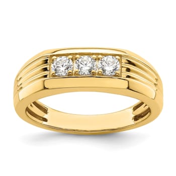 14K Yellow Gold 3-Stone Diamond Men's Ring 0.49ctw