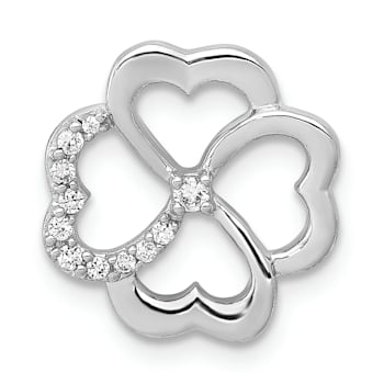 Rhodium Over 14K White Gold 1/15ct. Diamond Four Leaf Clover Chain Slide Pendant
