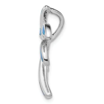 Rhodium Over Sterling Silver Lab Created Blue Opal Palm Tree Slide