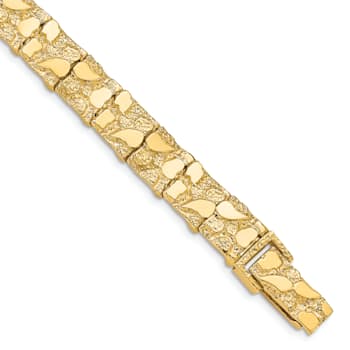 14k Yellow Gold Polished and Textured 9.5mm Nugget Bracelet