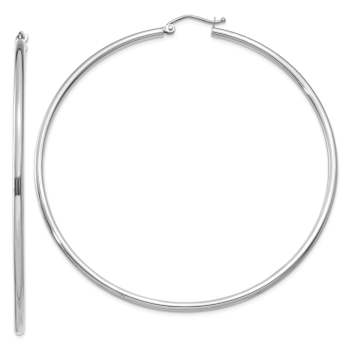 Rhodium Over 14k White Gold 2 9/16" Polished Tube Hoop Earrings