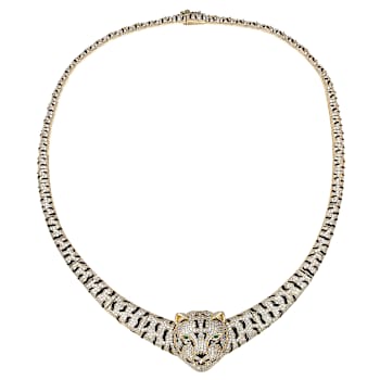 CZ Leopard Graduated Necklace In 14K Gold Over Brass