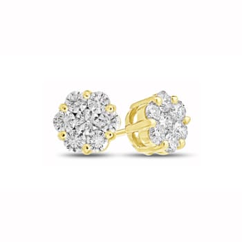0.50cttw Diamond Cluster Earring set in 14k Yellow Gold