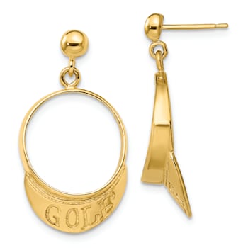 14k Yellow Gold 3D Golf Visor Dangle Earrings