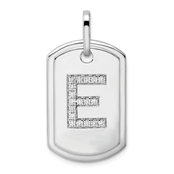 Rhodium Over 14k White Gold Diamond Initial E Dog Tag Charm