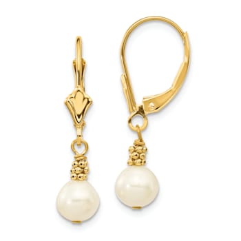 14K Yellow Gold 5-6mm White Semi-round Freshwater Cultured Pearl
Leverback Earrings