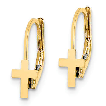 14k Yellow Gold Children's Polished Cross Dangle Earrings
