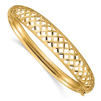 14k Yellow Gold 6.25-12.5mm Diamond-Cut Graduated Fancy Weave Hinged
Bangle Bracelet