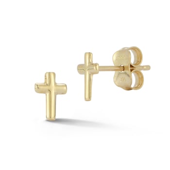 Dainty Cross Stud Earrings In Solid 14K Gold