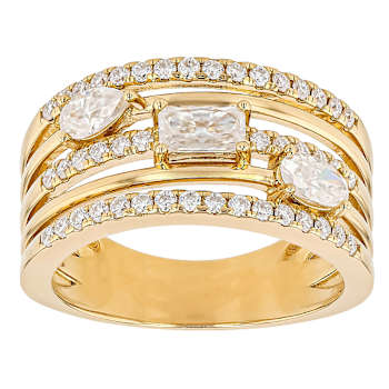 Multi-Shape Moissanite Multi-Row Ring In 14K Gold Over Sterling Silver