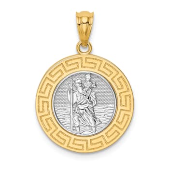14k Two-tone Gold Polished and Textured St. Christopher Medal Pendant