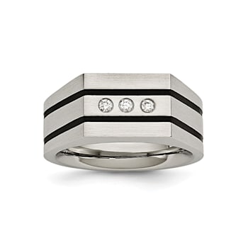 White Cubic Zirconia Two-Tone Brushed Stainless Steel Mens Ring