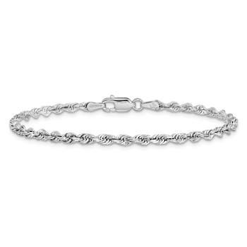 Rhodium Over 14k White Gold 3mm Diamond-Cut Quadruple Rope Link Bracelet