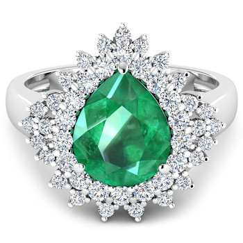 3.74ctw Green Emerald and Diamond 14K White Gold Halo Ring