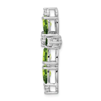 Rhodium Over 14k White Gold Peridot and Diamond Cross Chain Slide Pendant