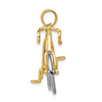 14k Yellow Gold and 14k White Gold 3D Large Bicycle Pendant