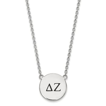 Rhodium Over Sterling Silver LogoArt Delta Zeta Large Enamel Pendant Necklace