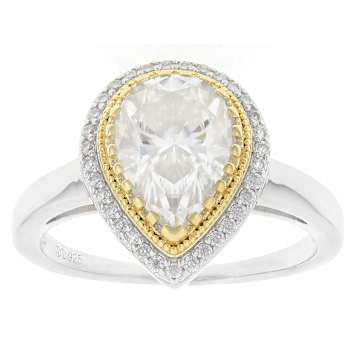 Pear And Round Moissanite Two-Tone Ring In 14K Gold Over Sterling Silver