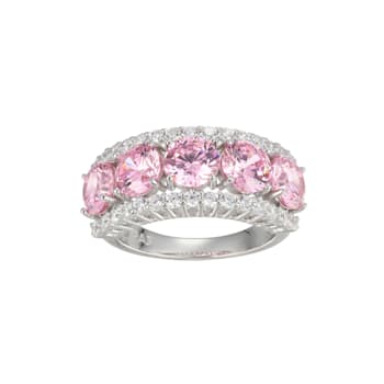 Pink And White Cubic Zirconia Platinum Over Sterling Silver Ring 8.04ctw