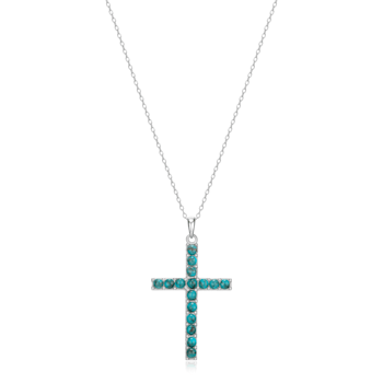 Blue Turquoise Platinum Over Sterling Silver  Pendant With Chain 3x3mm