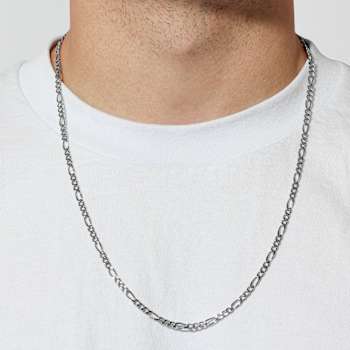 Robert Alton Men's Figaro Chain Necklace 3.5mm In Stainless Steel 24 Inch