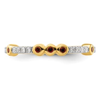 14K Yellow Gold Stackable Expressions Garnet and Diamond Ring 0.225ctw