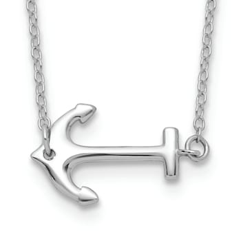 Rhodium Over Sterling Silver Anchor with 2 Inch Extension Necklace