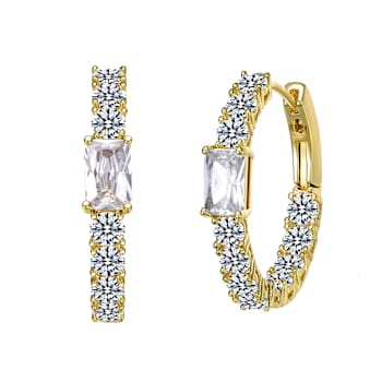 Baguette CZ Inside-Out Hoop Earrings In 14K Gold Over Brass