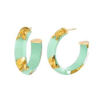 14K Yellow Gold Over Sterling Silver Small Gold Leaf Acrylic Hoop
Earrings in Mint