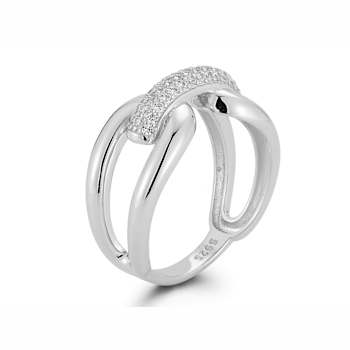 Sterling Statements Rhodium Over Sterling Silver Pave Bold Link Ring