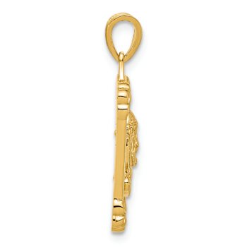 14k Yellow Gold Polished and Textured Jesus Dog Tag Pendant