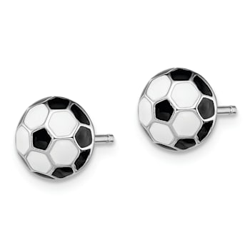 Rhodium Over Sterling Silver Enamel Soccer Ball Post Earrings